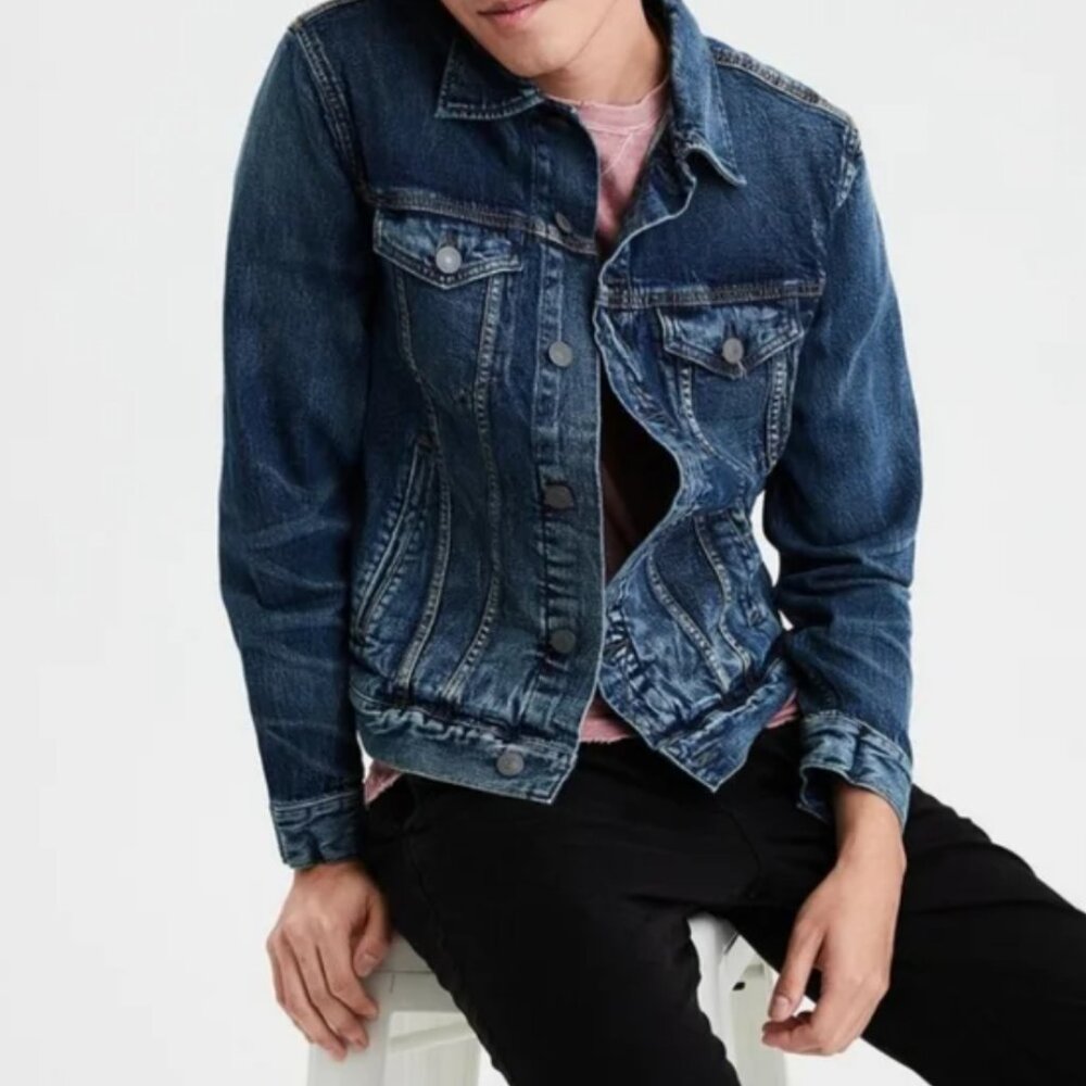 American Eagle AEO 360 Extreme Flex Denim Jacket Medium Wash Men's Size Small